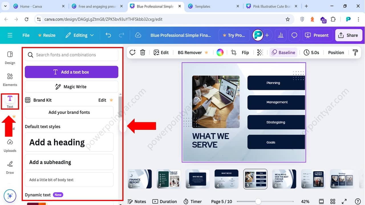 اضافه کردن متن و عنوان به اسلایدها
