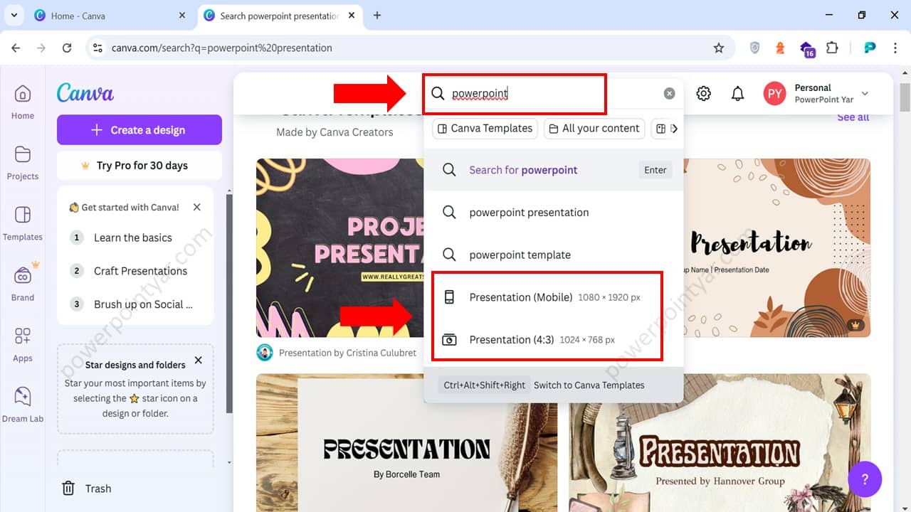 انتخاب نوع اندازه پاورپوینت برای ساخت